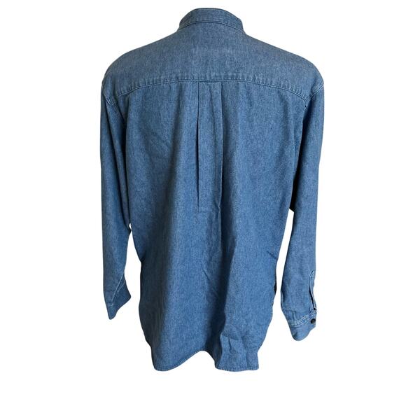J. Jill Shirt Blouse Top Sz Petite Small Blue Denim Mandarin Coller 100% Cotton - Picture 5 of 9